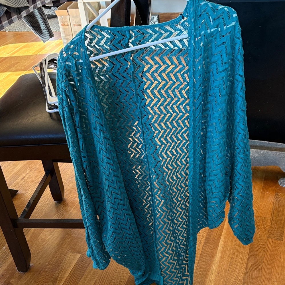 Elegant Teal Open-Knit Cardigan